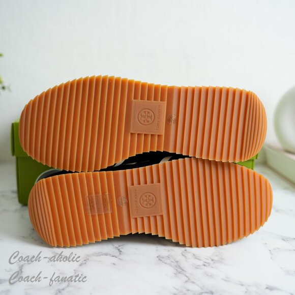 NIB Tory Burch T-Logo Nylon Suede Vintage Sneaker 2.0 in Black/White - Picture 3 of 11